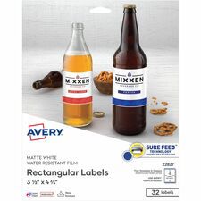 Removable Print-to-the-Edge White Labels w/ Sure Feed, 3.5 x 4.75, 32/Pack